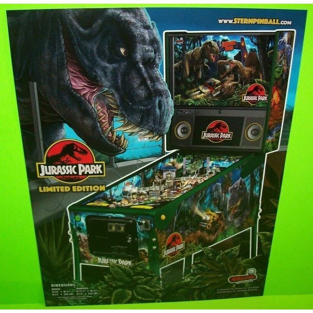 Jurassic Park Limited Ed Pinball FLYER Original Game Vintage Promo Art Dinosaurs